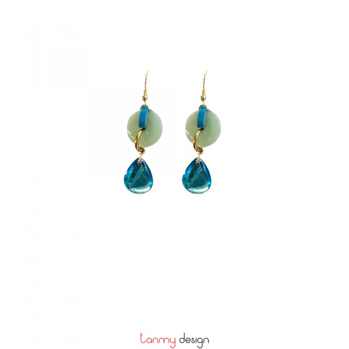 Earrings with green jade and blue crystal beads